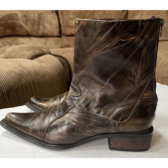 Steve Madden Men’s Brown Leather Back Zip Milyon Size 12 - Picture 2 of 9